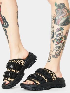 FILA Black and Leopard Print Platform Sandals